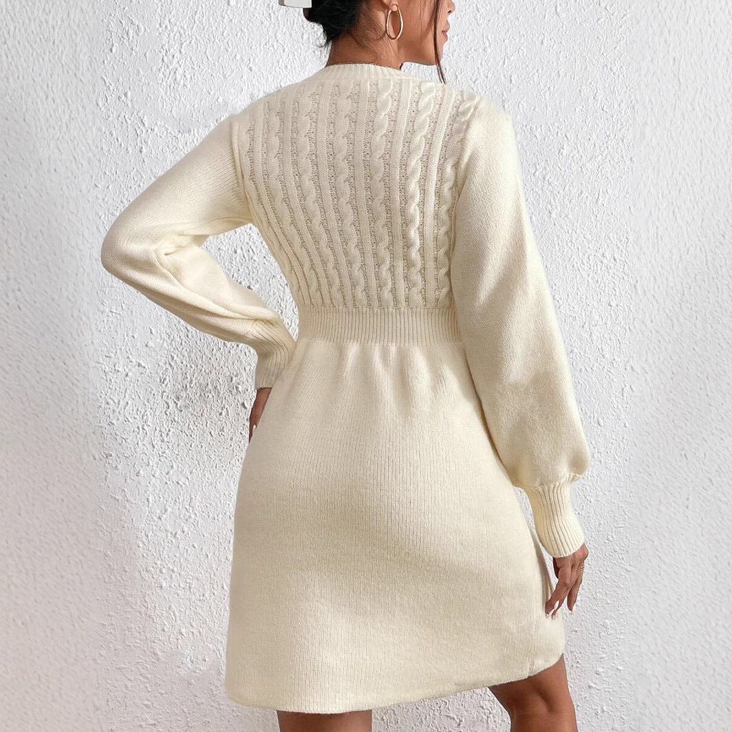 Damen Strickkleid mit voluminösen Ärmeln und strukturiertem Oberteil EB