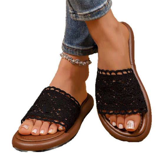 Damen Komfortable Riemchensandalen mit Häkelmuster EB