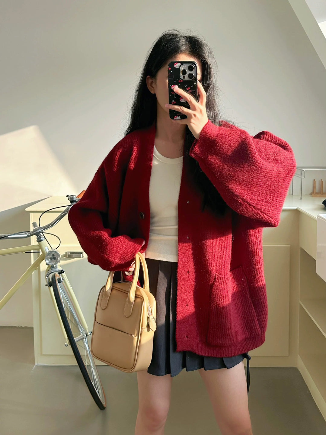 Damen Gemütliche Strickjacke mit großen Taschen und Knopfdetail EB