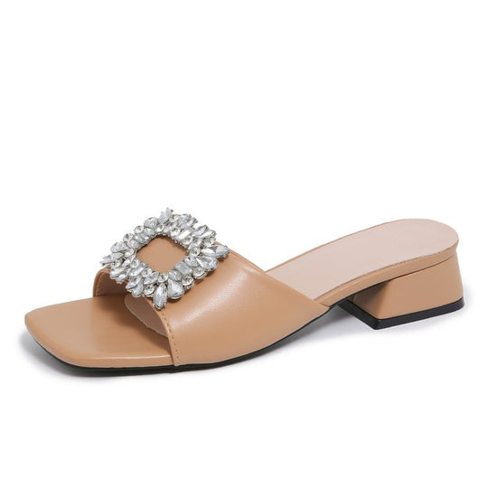 Damen elegante und modische Mules mit Schmuckdetail EB