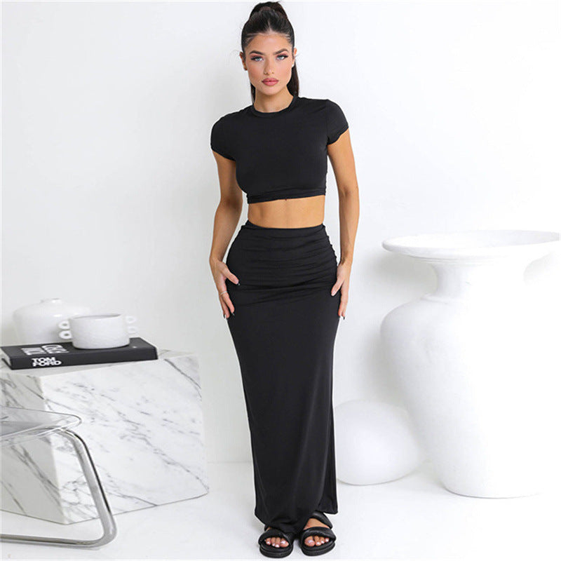 Damen elegantes Maxi-Kleid und crop-top Set mit figurbetontem Schnitt EB
