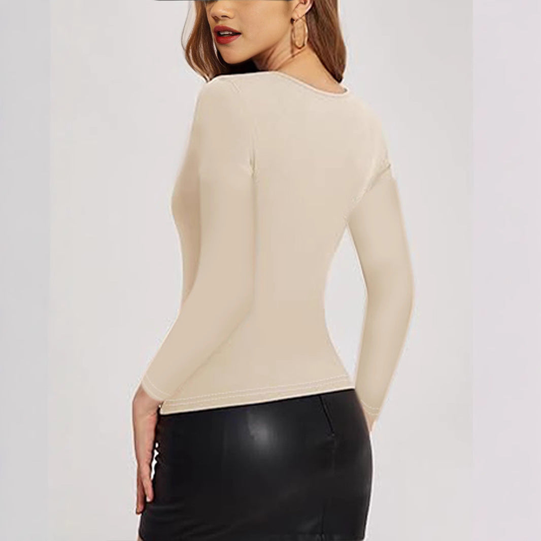 Damen Figurbetontes Longsleeve-Shirt mit Cut-Out und Raffung EB