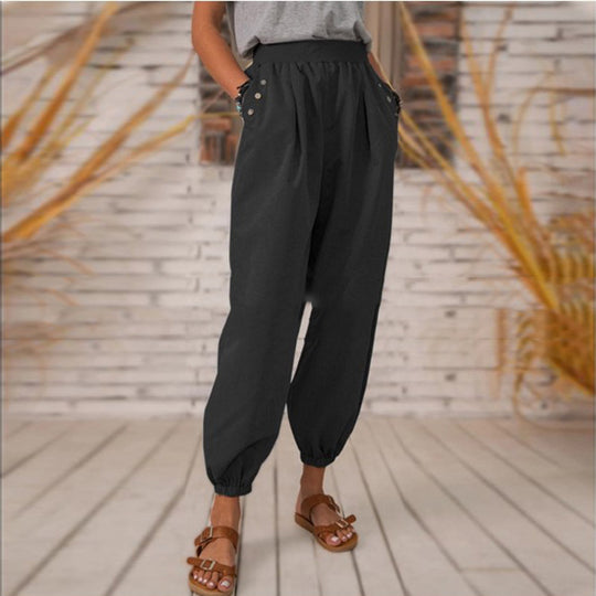 Damen Bequeme Hose mit seitlichen Taschen und Gummibund EB