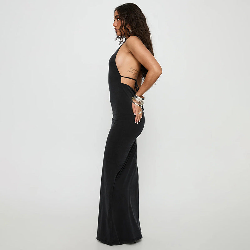 Damen elegantes Maxikleid mit haltem Ausschnitt und figurbetontem Schnitt EB