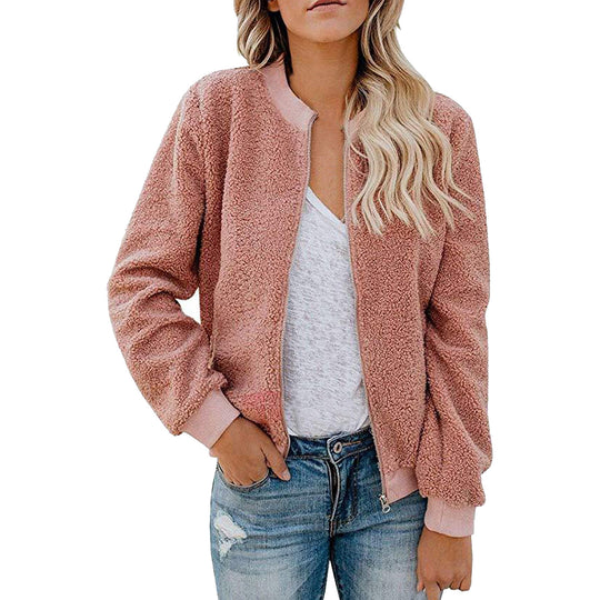 Damen Fleece Bomberjacke mit Stehkragen EB