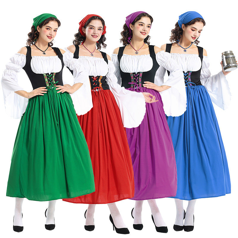 Damen nan Renaissance-Bauernkleid mit geschnürtem Mieder, schulterfreiem Carmen-Oberteil und weitem Rock EB