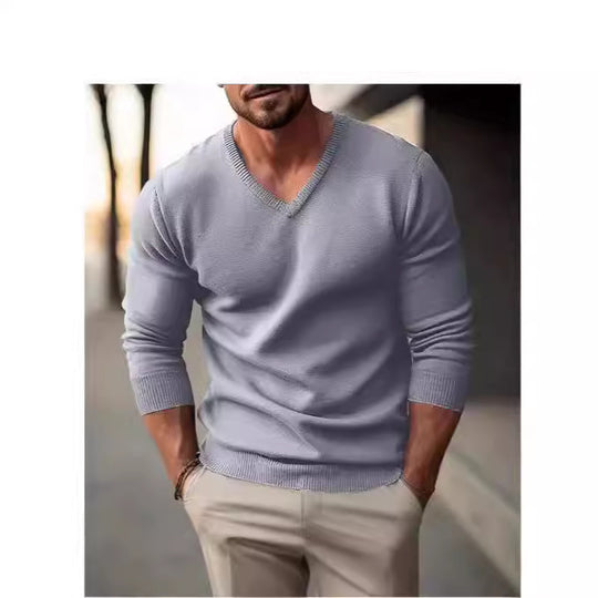 Herren Strickpullover mit V-Ausschnitt und hochwertiger Materialtextur EB