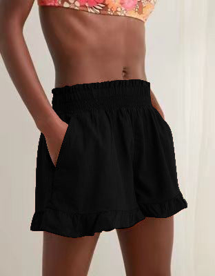 Damen Lockere Shorts mit Volant und Taschen EB