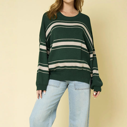 Damen lässiger Pullover mit modernen Streifen EB