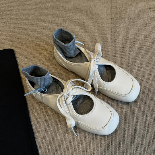 Damen Ballettschuhe mit elastischem Knöchelschutz und dekorativem Schleifenverschluss EB