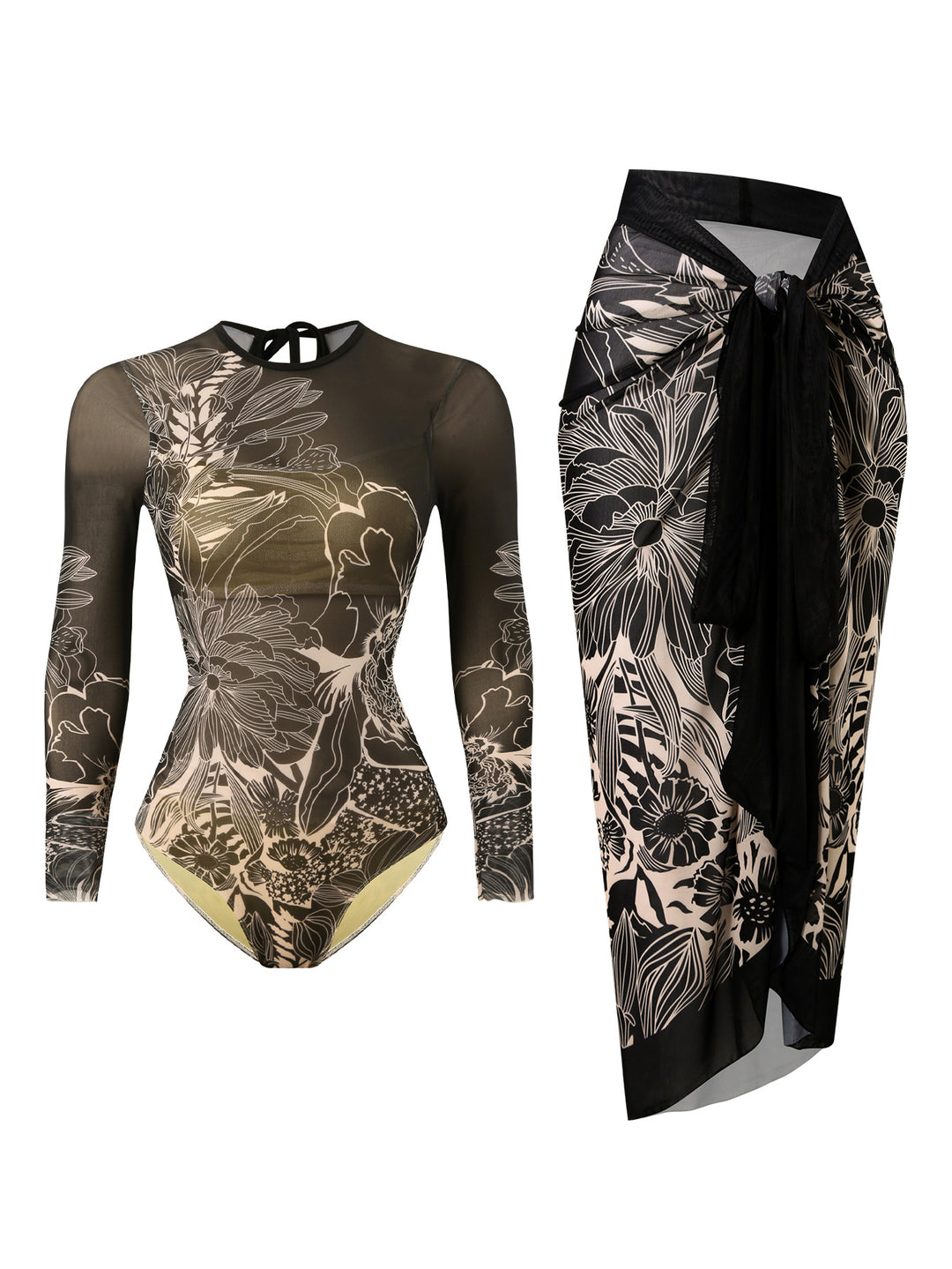Damen Badeanzug mit elegantem transparentem Wickelrock EB
