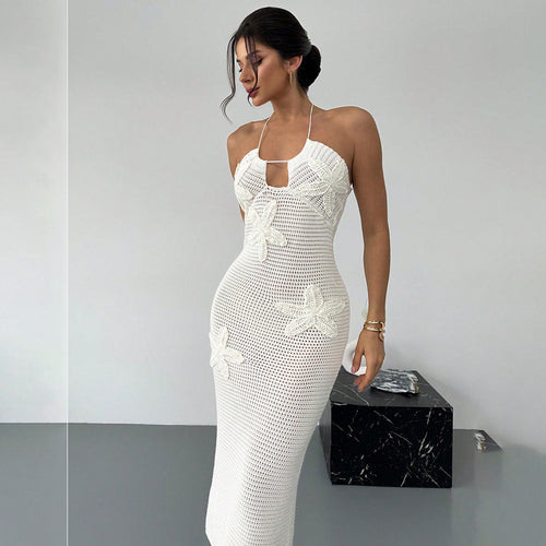 Damen Häkel-Maxikleid mit floralem Design EB
