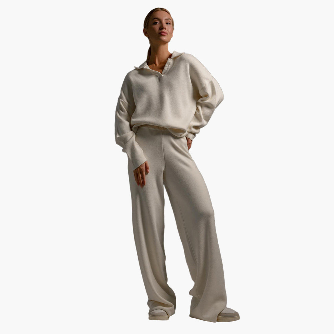 EB | Loungewear Set - Oversized Pullover mit Kragen und Weiten Hosen - Perfekt für Zuhause & Freizeit
