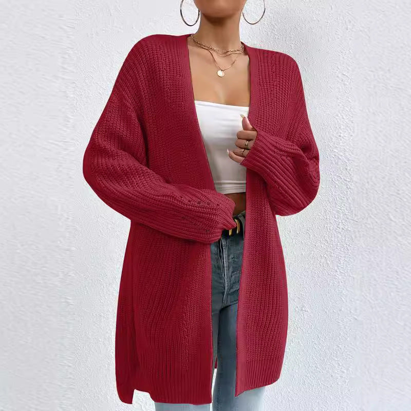 Damen Strickjacke mit luftiger Häkelstruktur und weitem Schnitt EB