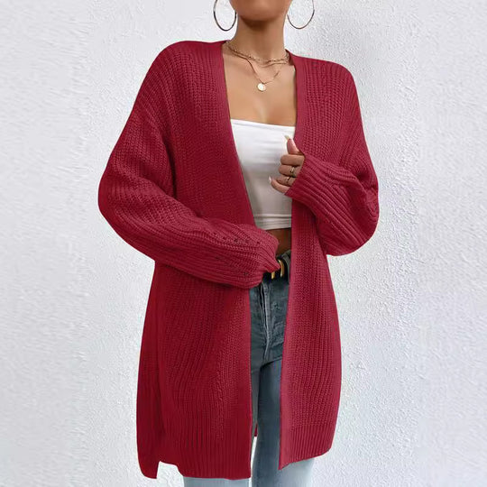 Damen Strickjacke mit luftiger Häkelstruktur und weitem Schnitt EB