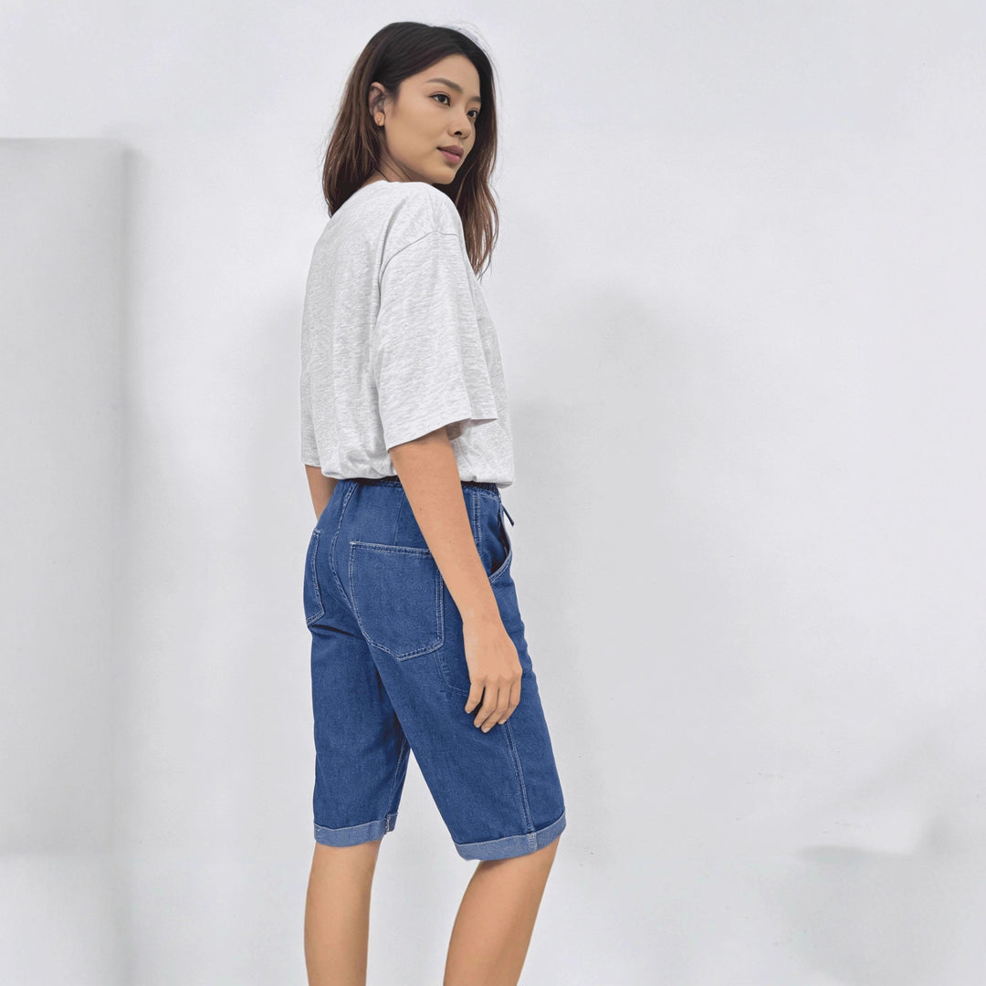 Damen Jeans-Shorts mit elastischem Bund und praktischen Taschen EB