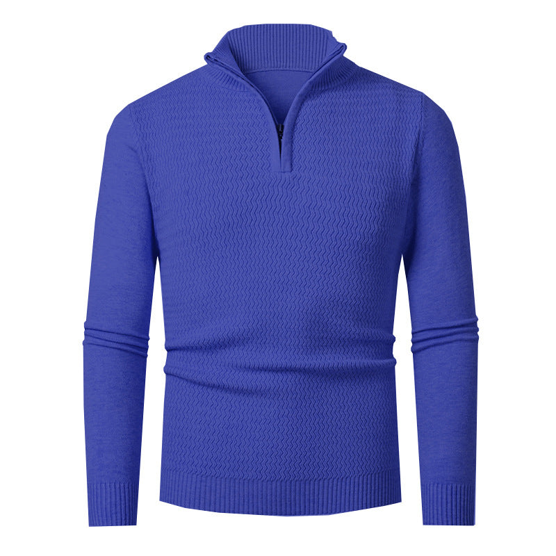 Herren nan Feinstrick-Halbzip-Pullover mit strukturierter Wellenoptik und Stehkragen EB