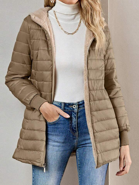 Damen Gefütterte Steppjacke mit Kapuze und Teddyfutter EB