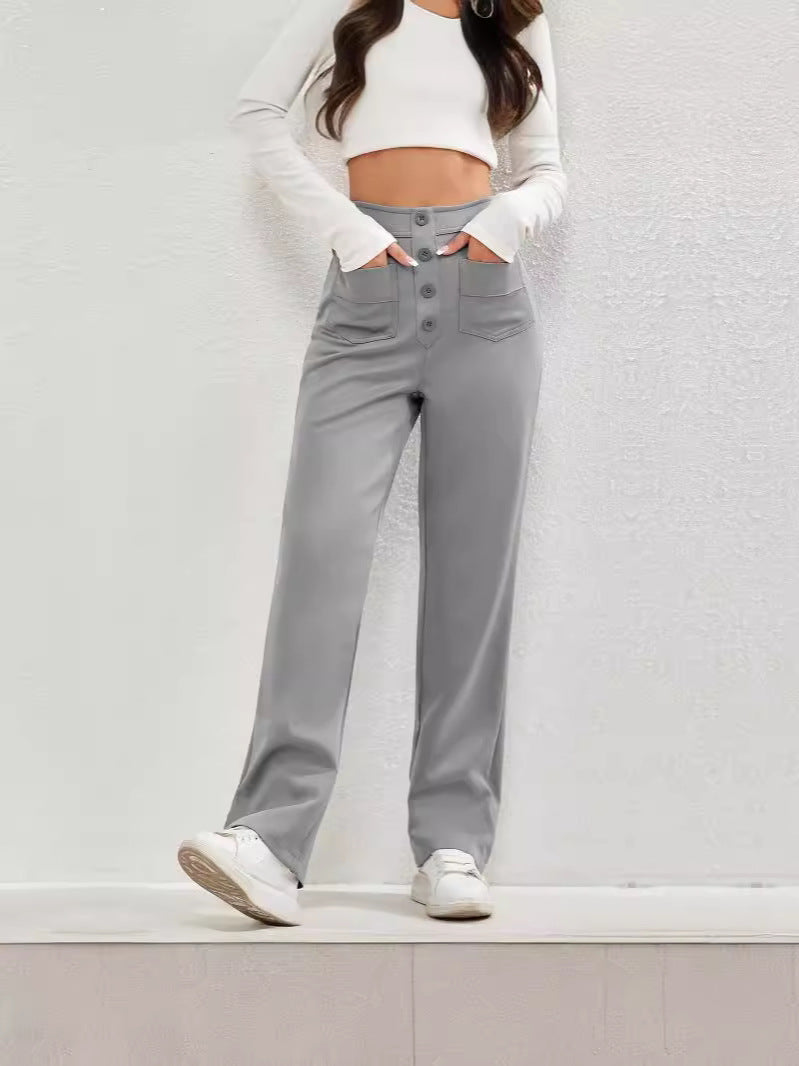 Damen Hochtaillierte Chinohosen mit Knopfleiste EB
