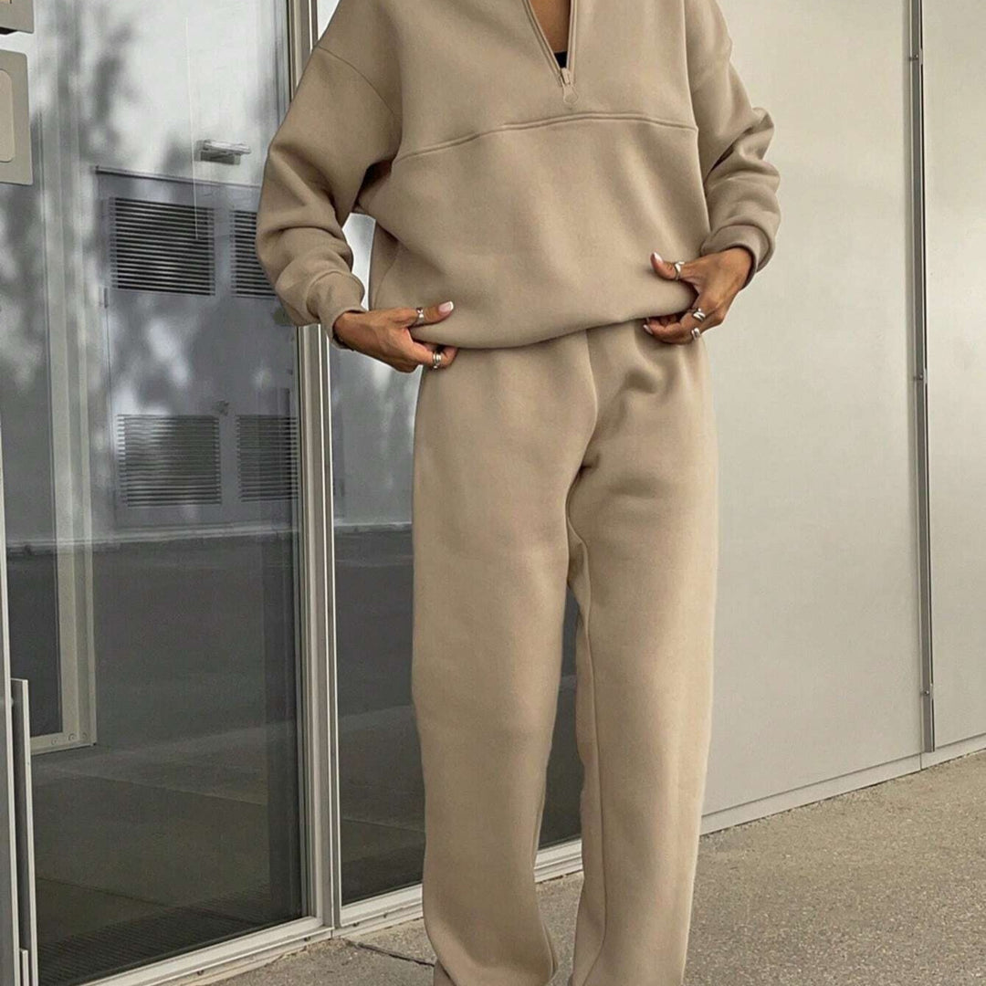 Damen nan weiches Lounge-Set mit weitem Sweatpullover und taillenhoher Jogginghose EB