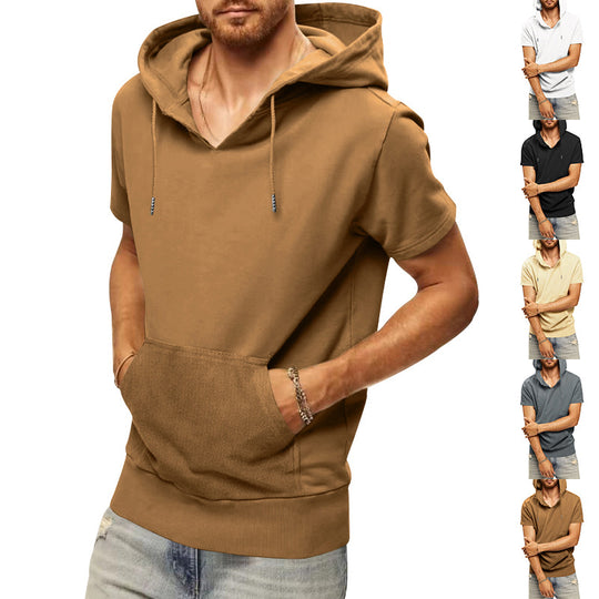 Herren lässiges Kurzarm-Hoodie mit praktischer Kängurutasche EB