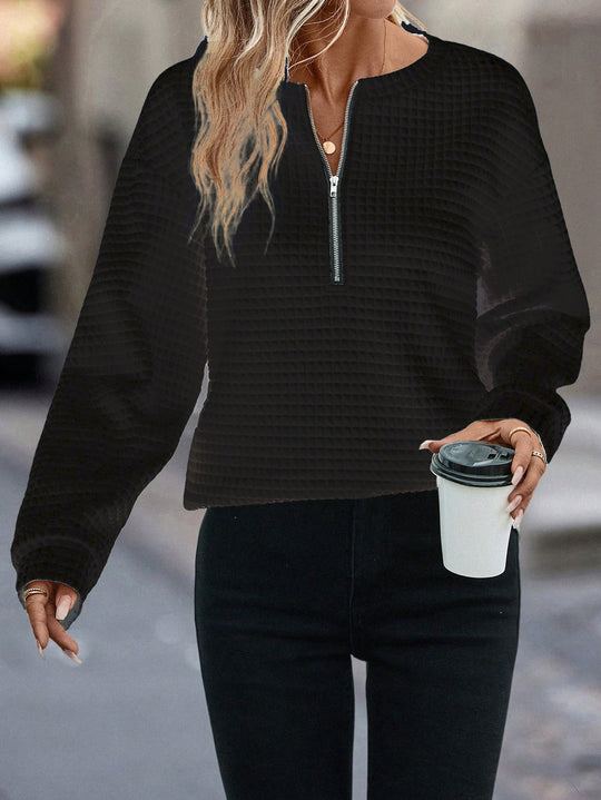Damen Sportliches Sweatshirt mit halbem Reißverschluss EB