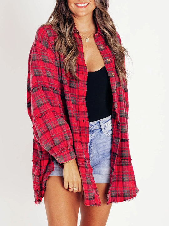 Damen karierte Oversized-Hemdjacke EB