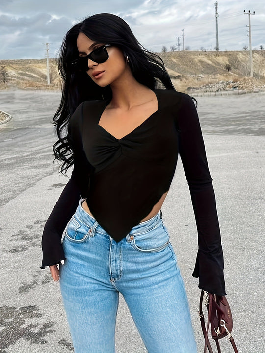 Damen Figurbetonter Longsleeve mit raffinierter Raffung EB
