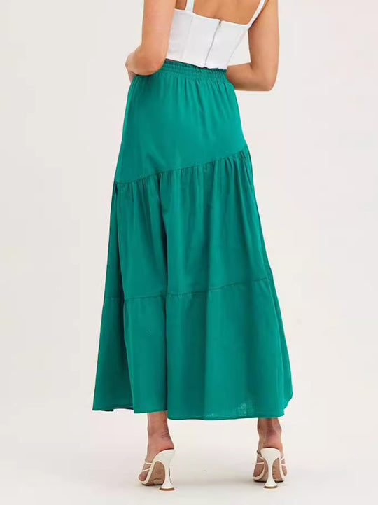 Damen langer Rock mit schwingenden Volants und elastischem Taillenbund EB