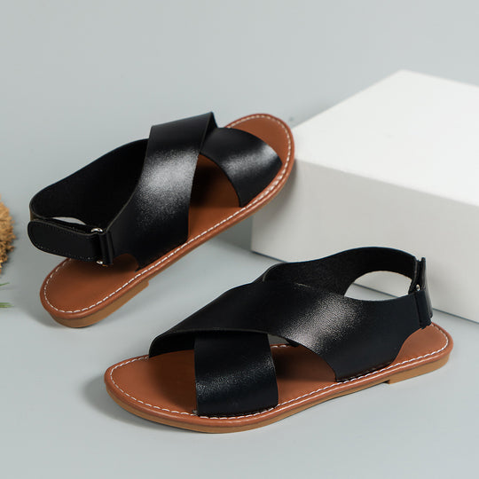 Damen  leichte Leder Sandalen mit gekreuzten Riemen und gepolsterter Laufsohle EB