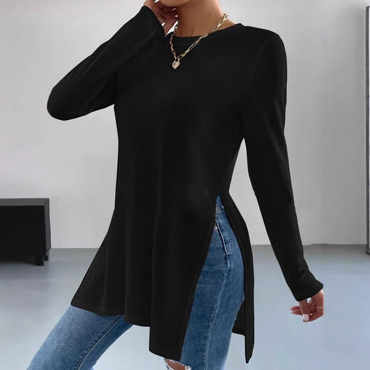 Damen Oversized Longsleeve mit seitlichen Schlitzen und Rundhalsausschnitt EB