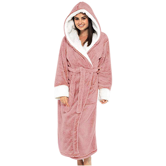 Damen Kuscheliger Fleece-Morgenmantel mit Kapuze und Gürtel EB