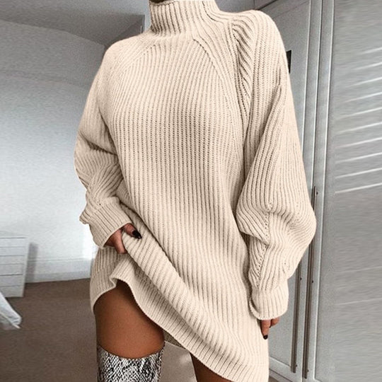 Damen Oversized Strickpullover mit hohem Kragen EB