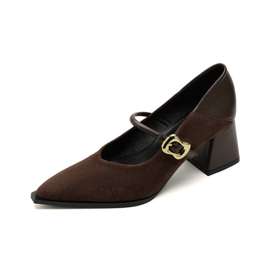Damen elegante Pumps mit modischem Riemen und Blockabsatz EB