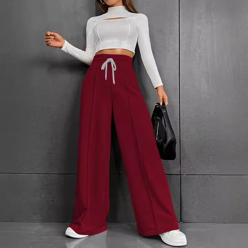 Damen nan weite High-Waist Palazzo-Jogginghose mit Kordelzug und Bügelfalte EB