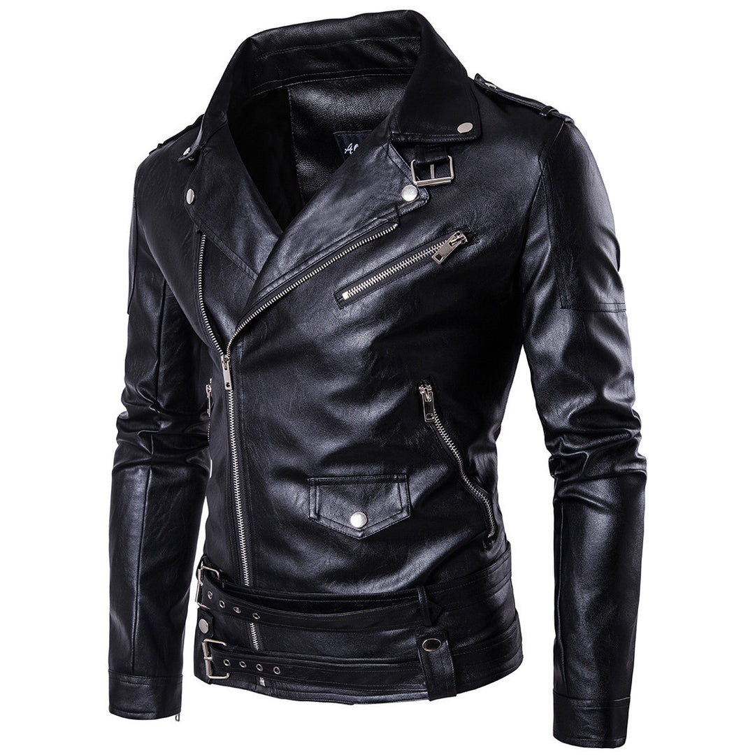 Herren Leder Bikerjacke mit robusten Reißverschlüssen EB