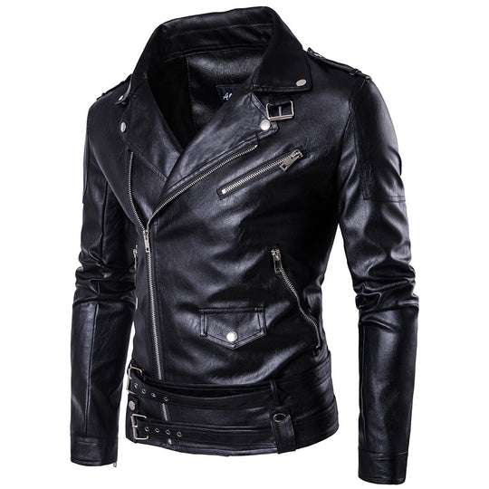 Herren Leder Bikerjacke mit robusten Reißverschlüssen EB