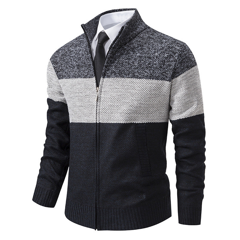 Herren modische Strickjacke mit hohem Kragen und modernem Reißverschluss EB