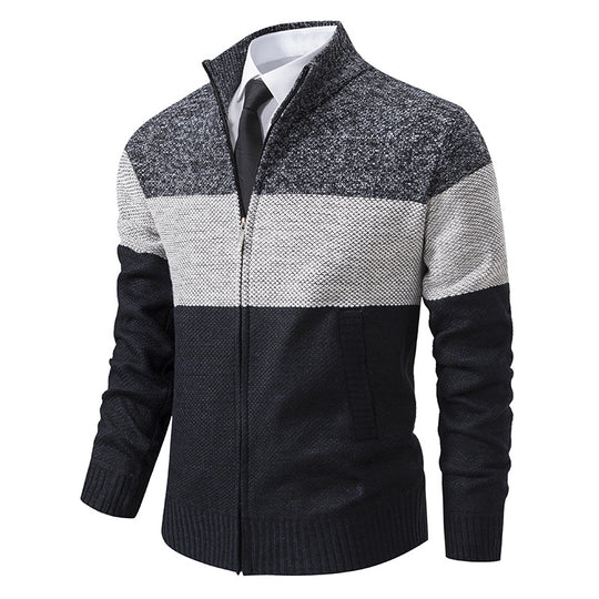 Herren modische Strickjacke mit hohem Kragen und modernem Reißverschluss EB