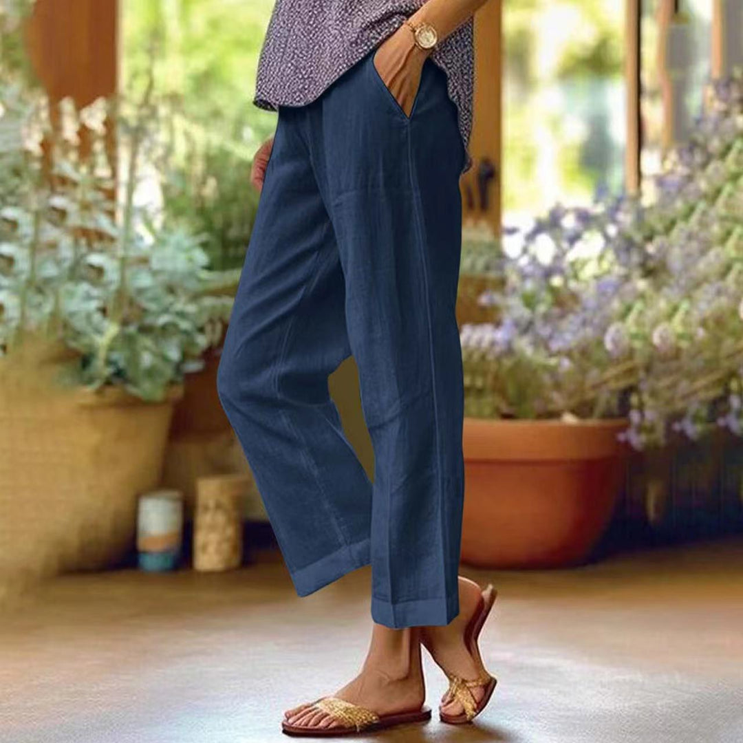Damen nan lässige Cropped-Hose mit geradem Bein, dezenter Bügelfalte und seitlichen Eingrifftaschen EB