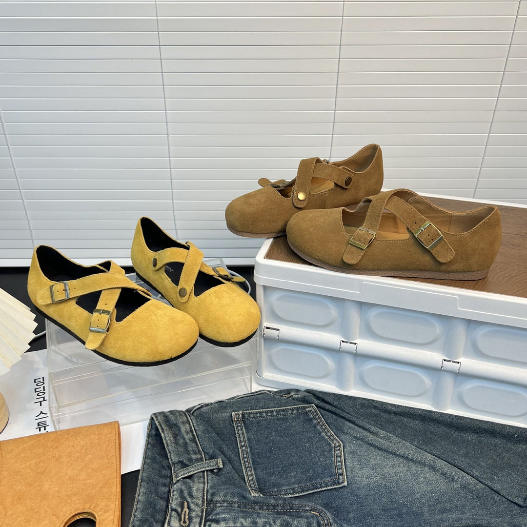 Damen bequeme Clogs mit dekorativem Kreuzriemen und sanfter Wildlederoberfläche EB