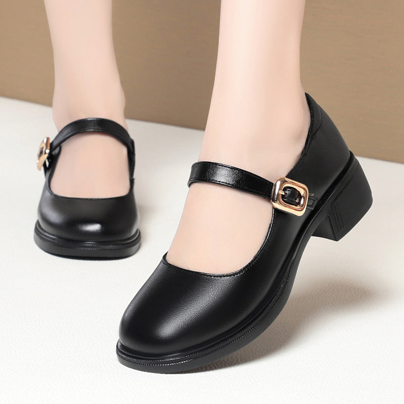 Damen Mary Jane Pumps mit elegantem Riemen und komfortablem Blockabsatz EB