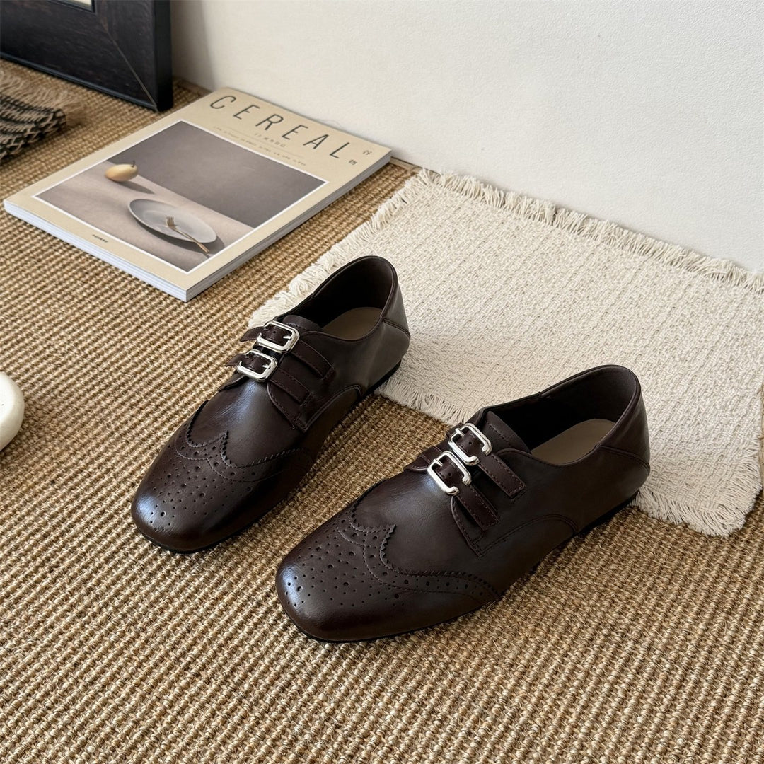 Damen Elegante Schnürschuhe mit doppeltem Schnallenverschluss und perforierten Details EB