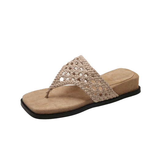 Damen Bequeme Zehentrenner-Sandalen mit hochwertigen geflochtenen Riemen und rutschfester Sohle EB