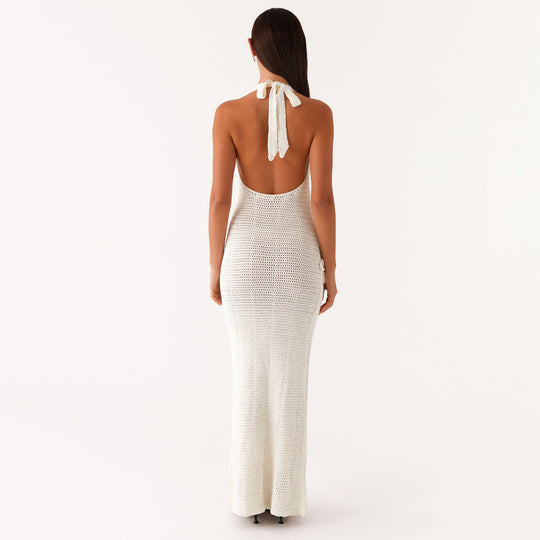 Damen häkel Maxi-Kleid mit floralem Design EB