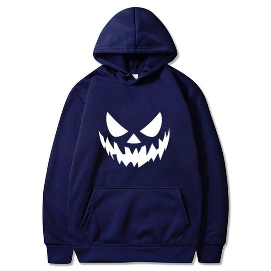 Unisex nan Kapuzenpullover mit gruseligem Kürbisgesicht-Print und Oversize Kängurutasche EB