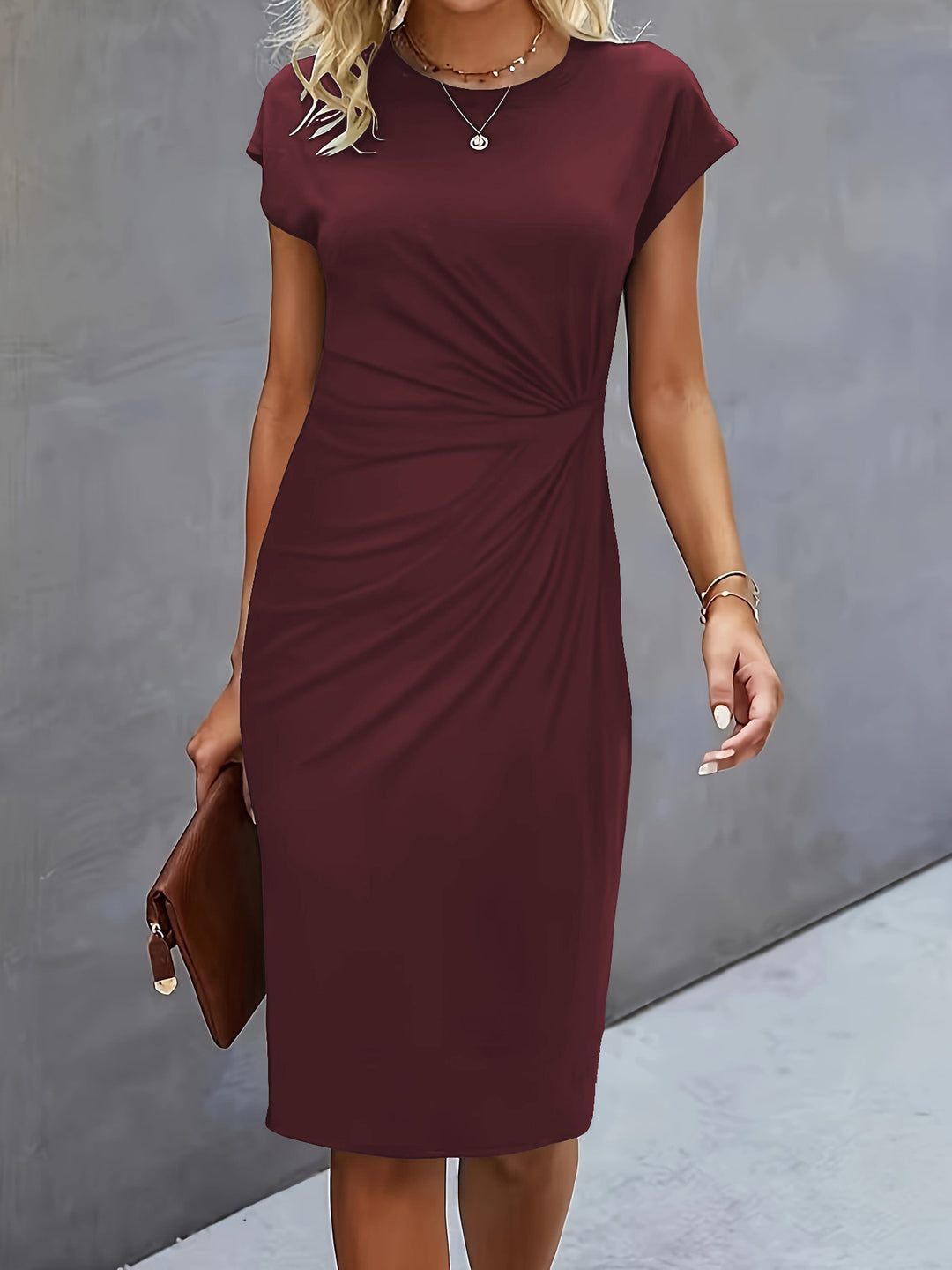 Damen figurbetontes Wickelkleid mit trendigen Drapierungen und klassischem Schnitt EB