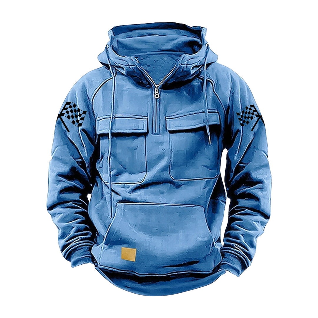 Herren nan Kapuzenpullover mit Halbzip, Cargo-Brusttaschen und Kängurutasche EB