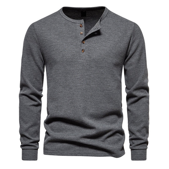 Herren Langarmshirt mit Knopfleiste und strukturiertem Design EB