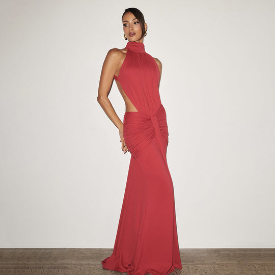 Damen Figurumspielendes Abendkleid mit hochgeschlossenem Design und raffinierten Drapierungen EB